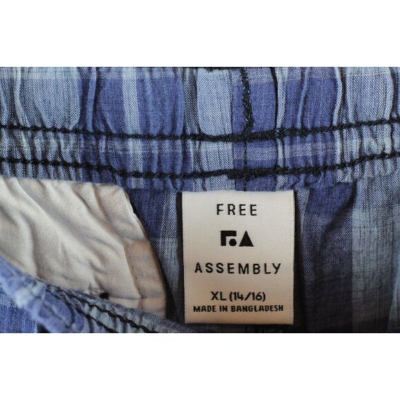 Free Assembly Blue Plaid Boys Dock Short Pull On Drawstring Size XL (14/16) 011 - Picture 2 of 4